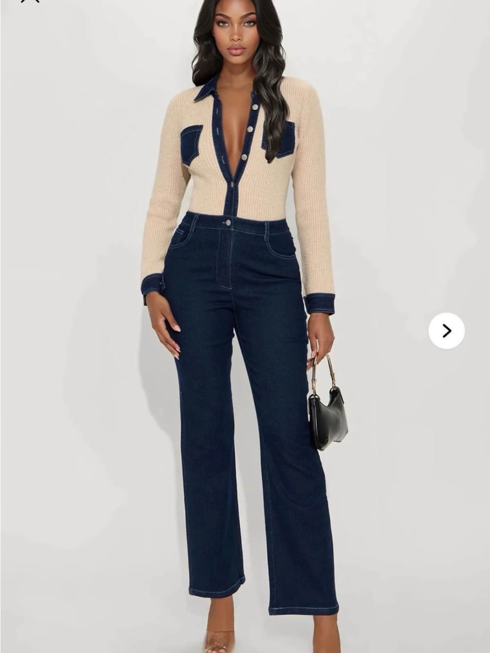 Fashion Nova Two-Tone Beige and Navy Jumpsuit